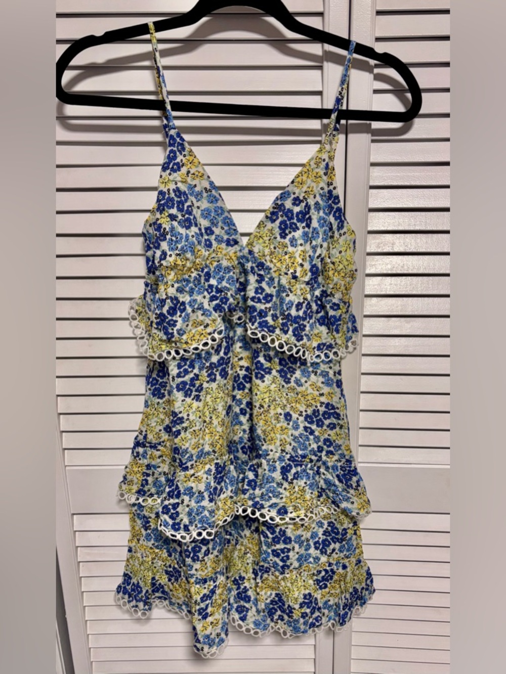 Lost + Wander Blue and Yellow Floral Ruffle Dress
